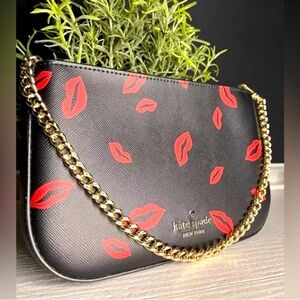 Kate Spade Madison Pochette Red Lips Print Saffiano Leather Crossbody NWT